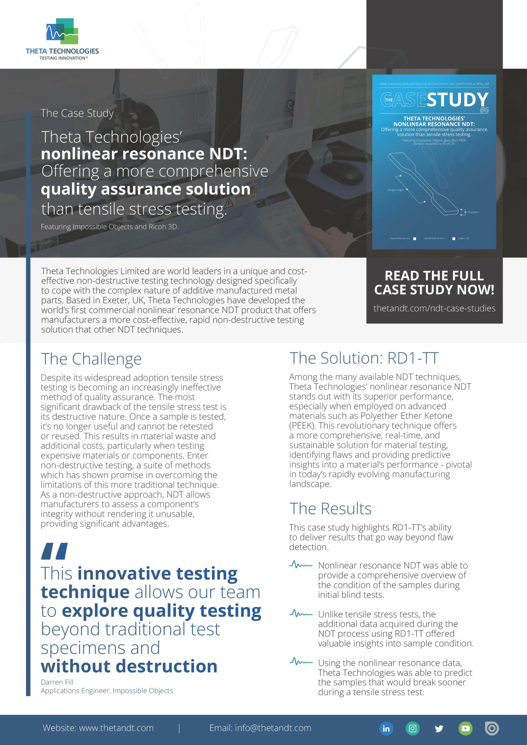 Non-destructive testing vs tensile stress testing - Theta Technologies case study issue 6