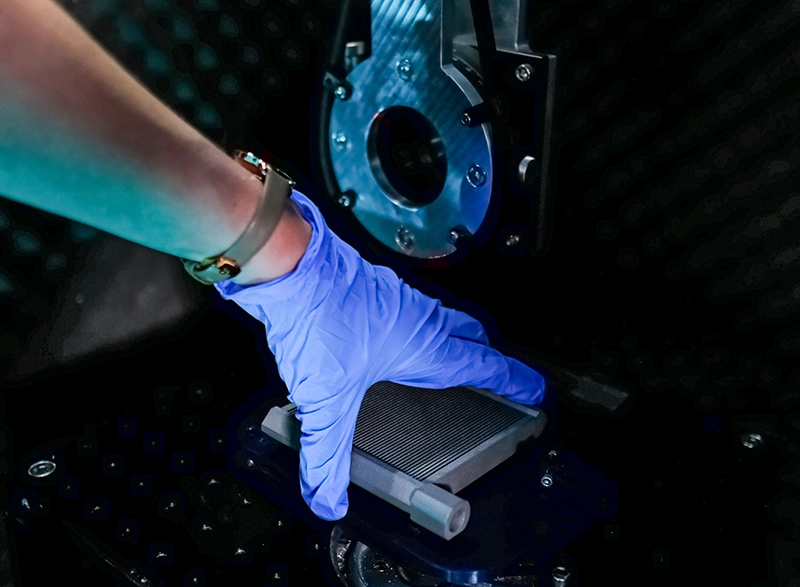 A crack in and additive manufactured part